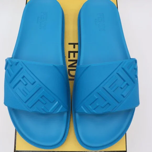 NIB FENDI Men's Blue FF Logo Slides Sandals - Picture 4 of 11